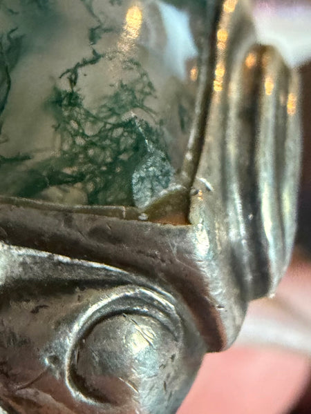 size 9.5 sterling silver Art Deco moss agate ring