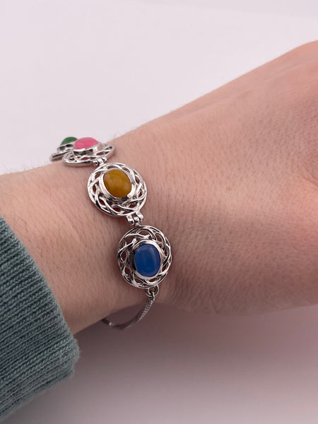 sterling silver colorful cabochon adjustable link bracelet
