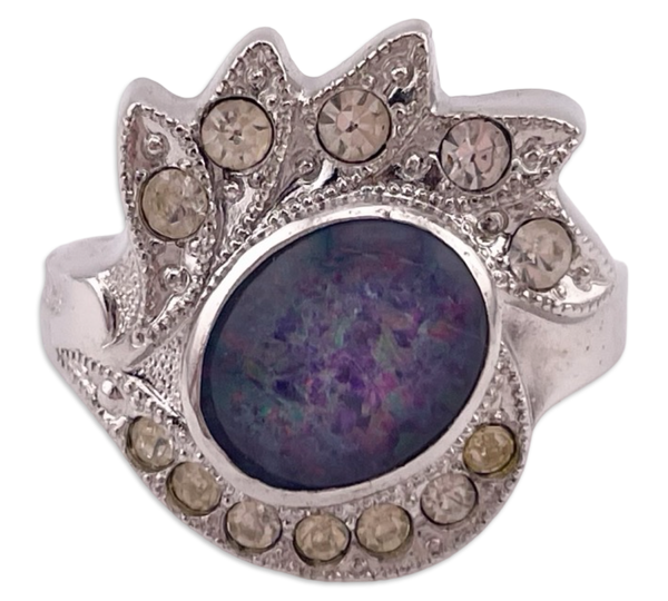 size 7 sterling silver rhodium plated opal triplet rhinestone ring
