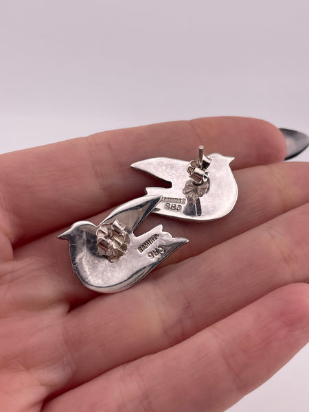 980 silver yellow & white enamel bird post earrings