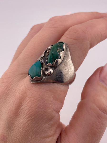 size 10.5 sterling silver two stone turquoise ring