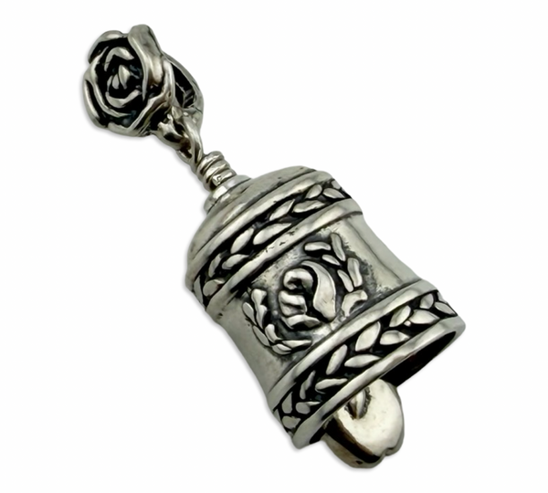 sterling silver 'DKG' rose flower bell pendant