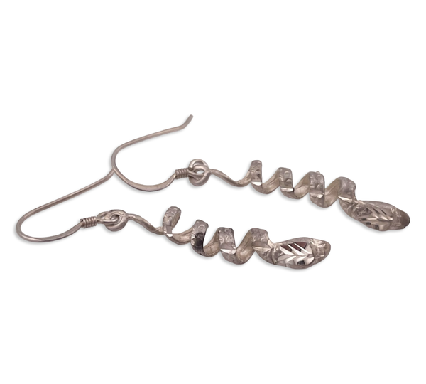 sterling silver coiled etched snake hook dangle earrings