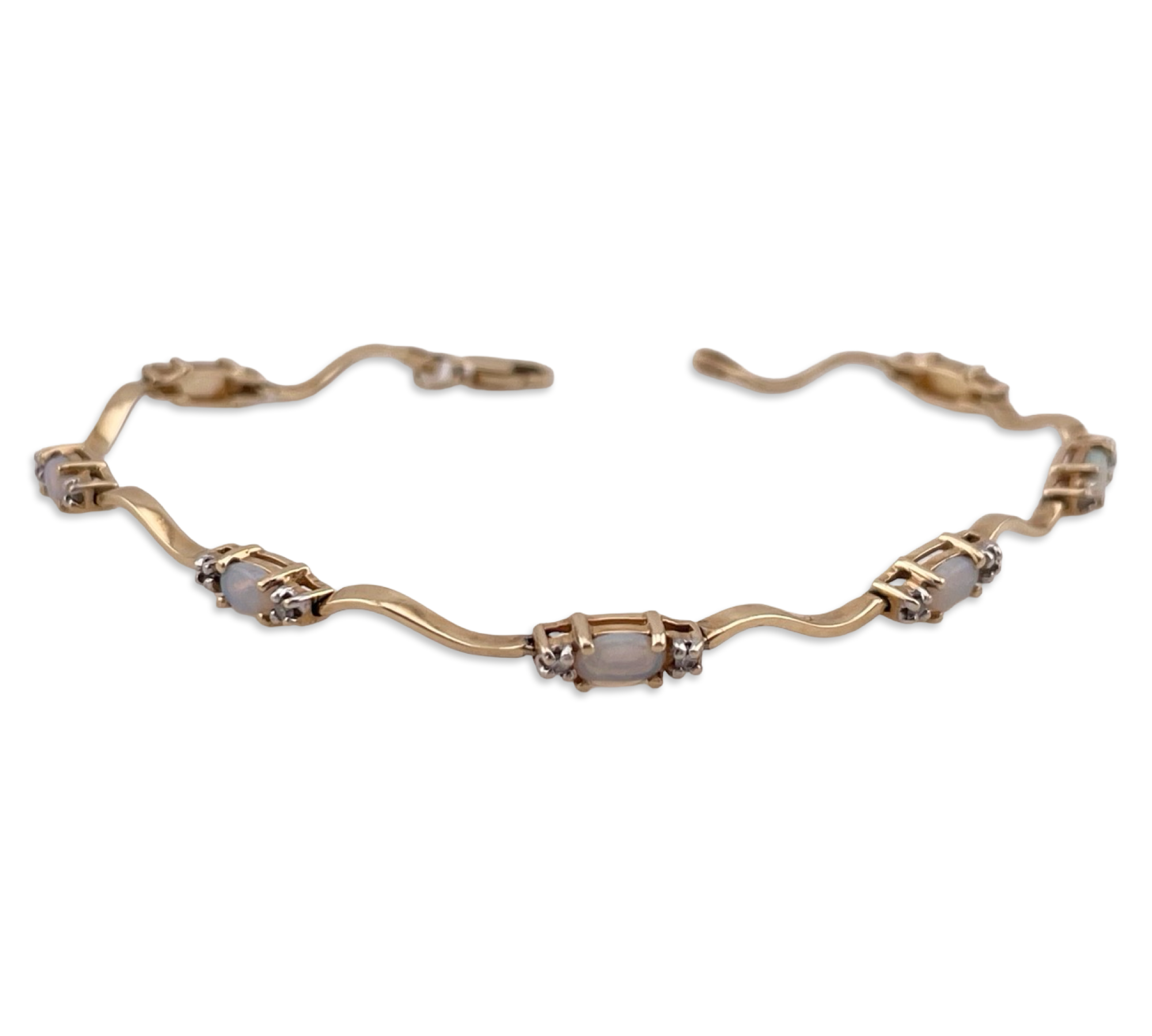 14k yellow gold opal & diamond squiggle link bracelet