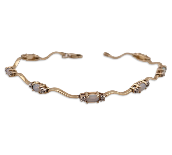 14k yellow gold opal & diamond squiggle link bracelet