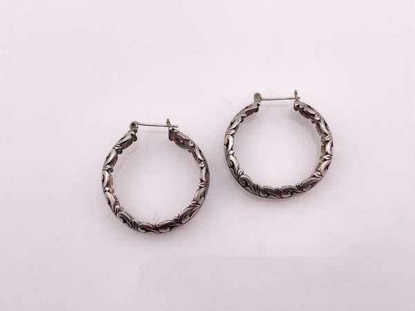 sterling silver 1 1/8" cut-out hoop earrings