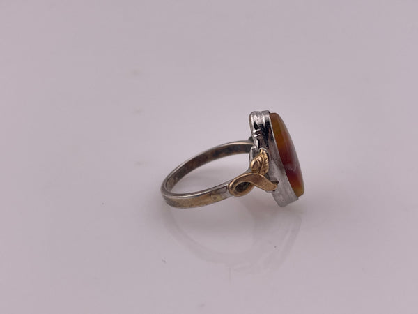 size 5.5 sterling silver & 10k gold filled Clark & Coombs agate marquee leaf ring