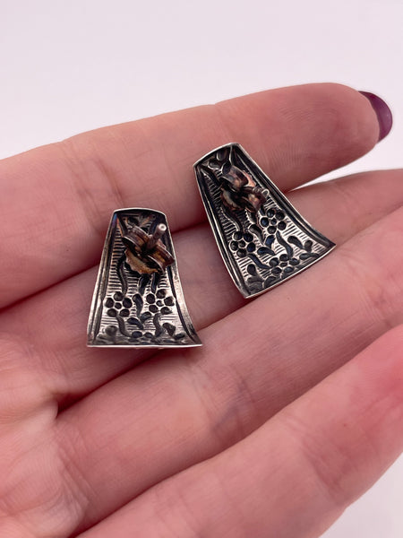 sterling silver pressed flower curved post earrings