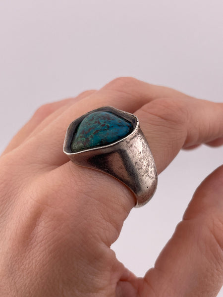 size 11.25 sterling silver Taxco heavy chunky chrysocolla ring