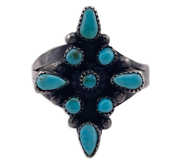 size 4.75 sterling silver turquoise needlepoint cluster ring