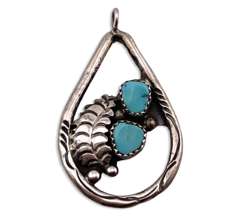 sterling silver two stone turquoise pendant