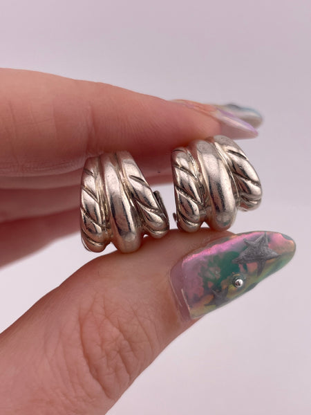 sterling silver chunky textured partial hoop post earrings