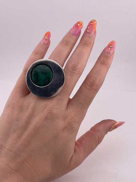 size 6.5 sterling silver heavy malachite modernist ring