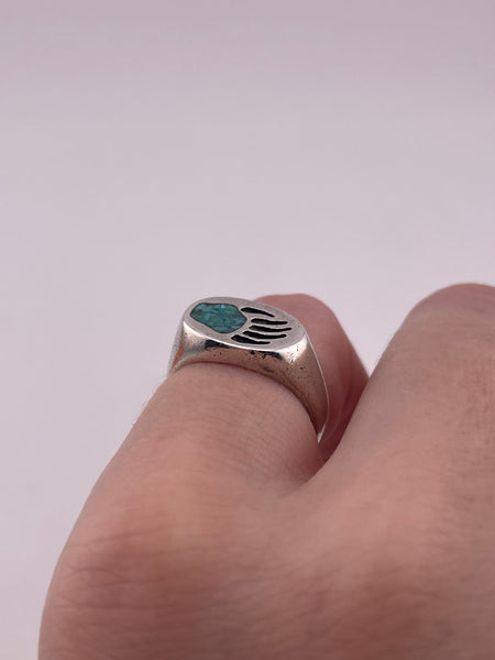 size 4 sterling silver bear paw crushed turquoise ring