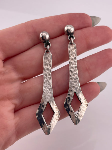 sterling silver 2-1/2" hammered post dangle earrings