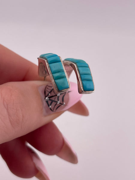 sterling silver stabilized turquoise half hoop post earrings