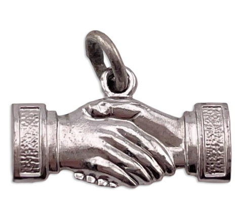 sterling silver rhodium plated shaking hands charm pendant