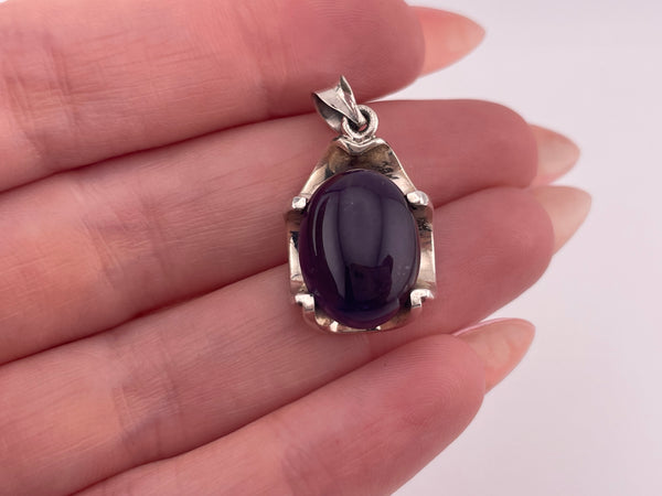sterling silver oval amethyst prong setting pendant