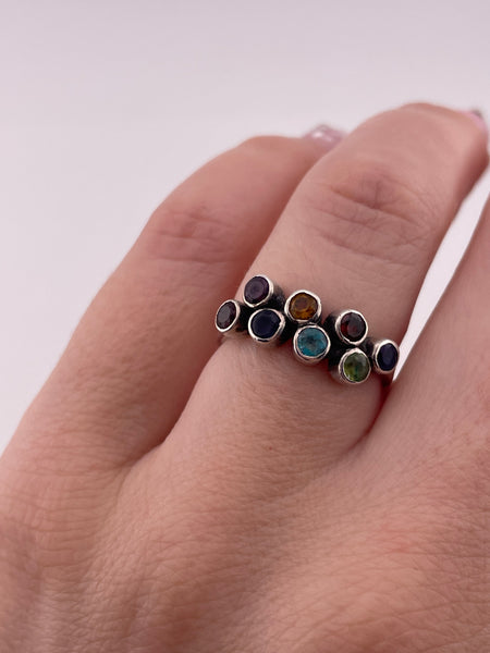 size 6.5 sterling silver faceted multi-gemstone ring