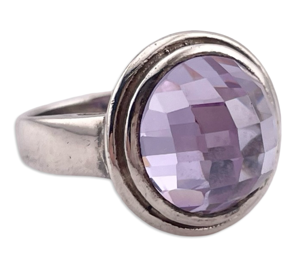 size 6.75 sterling silver faceted purple glass ring