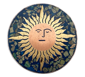sterling silver man in the sun face brass copper crushed stone resin pendant brooch