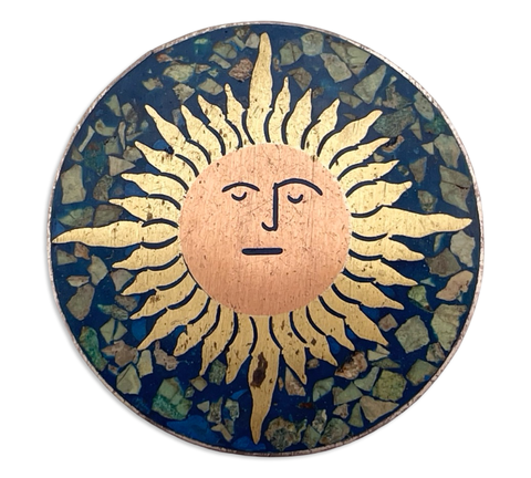 sterling silver man in the sun face brass copper crushed stone resin pendant brooch