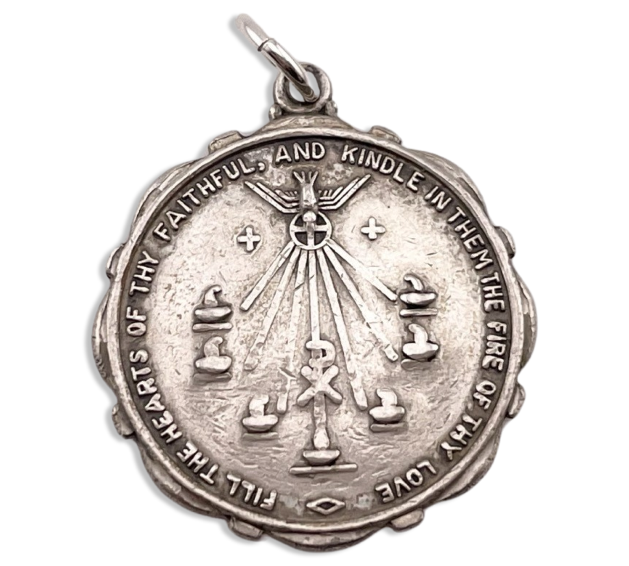 sterling silver religious 'fill the hearts of thy faithful' pendant