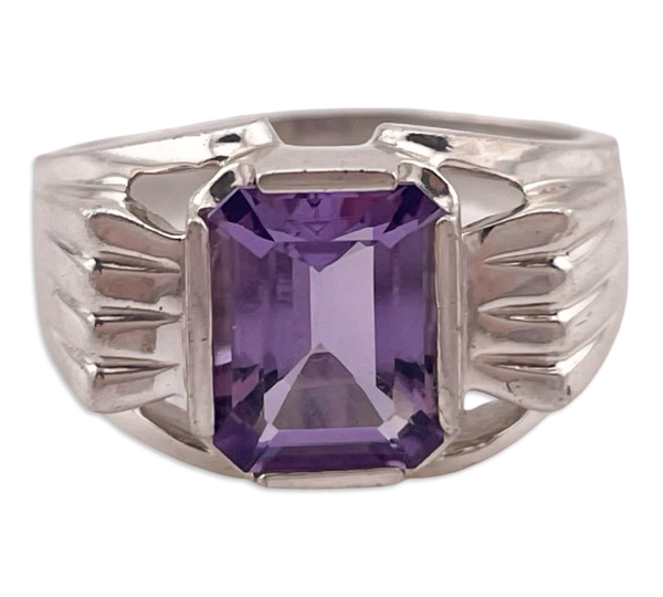 size 10 sterling silver faceted amethyst rectangle ring