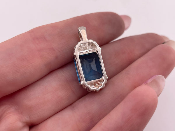 sterling silver faceted blue glass pendant