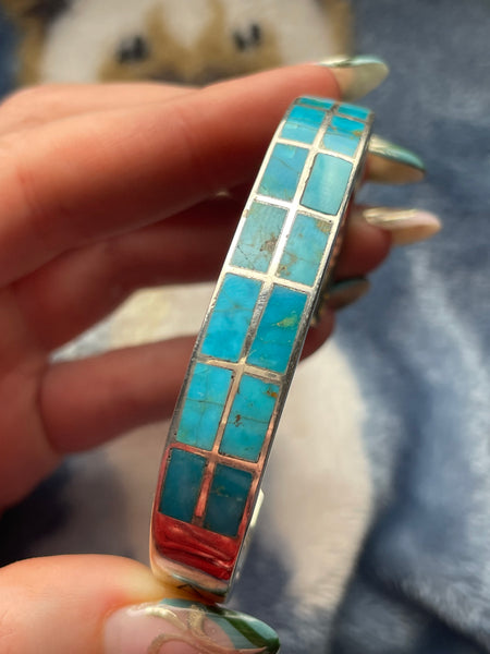 sterling silver turquoise inlay cuff bracelet