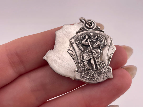 sterling silver St. Christopher Protect Us sliding pendant