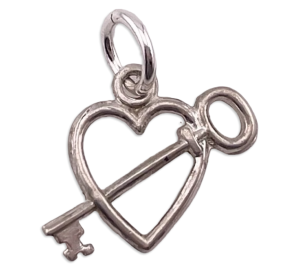 sterling silver dainty heart key pendant