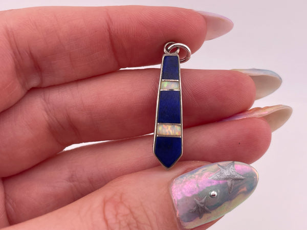 sterling silver lapis synthetic opal pendant
