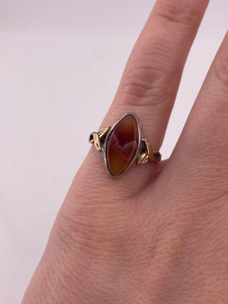 size 5.5 sterling silver & 10k gold filled Clark & Coombs agate marquee leaf ring
