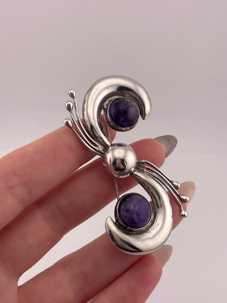 sterling silver Mexican amethyst brooch
