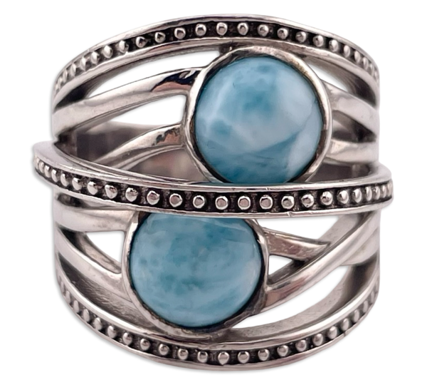 size 8.75 sterling silver rhodium plated larimar ring