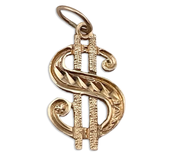 14k yellow gold dollar sign pendant