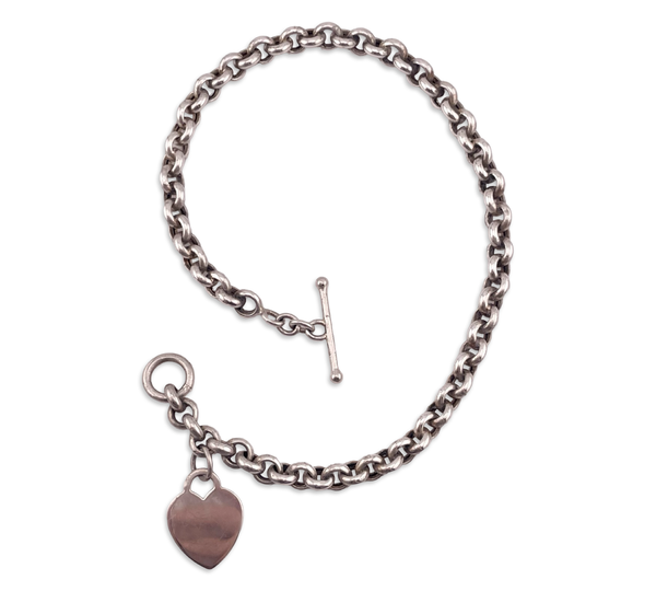 sterling silver 14 1/2" heart tag toggle clasp necklace