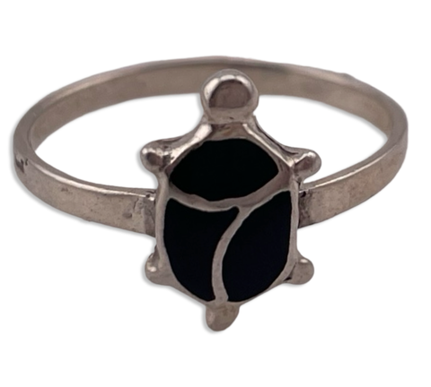 size 6.75 sterling silver black resin turtle ring