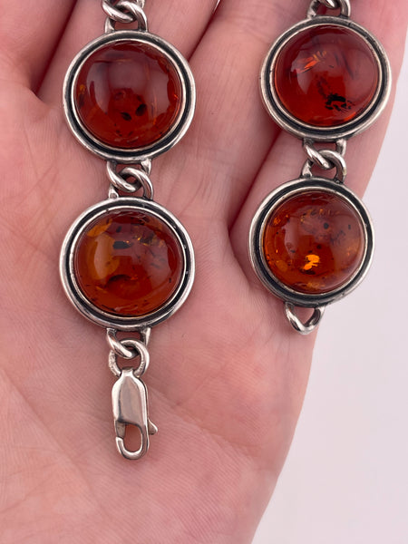 sterling silver 7-5/8" round amber link bracelet