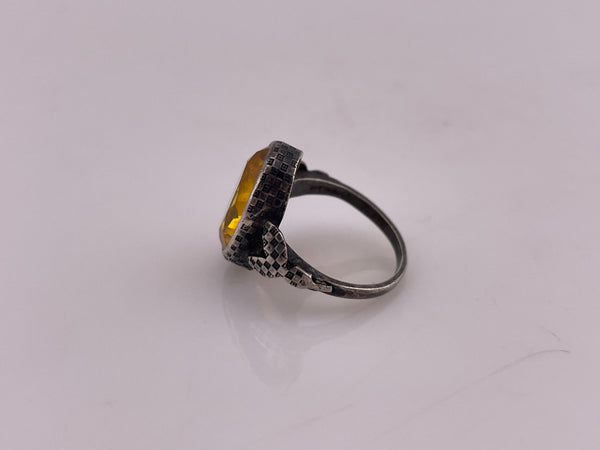 size 4.25 sterling silver faceted orange glass ring ***AS IS***