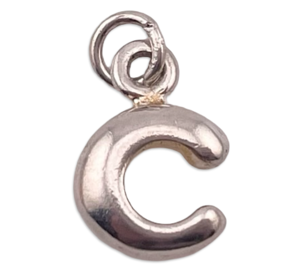 sterling silver puffy 'C' letter initial pendant