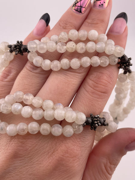 sterling silver moonstone & pearl beaded statement necklace