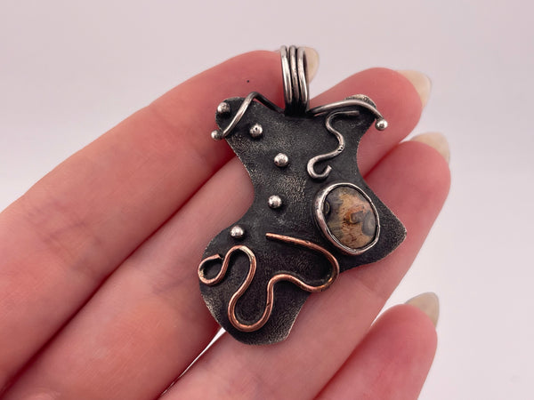 sterling silver & copper artisan jasper pendant