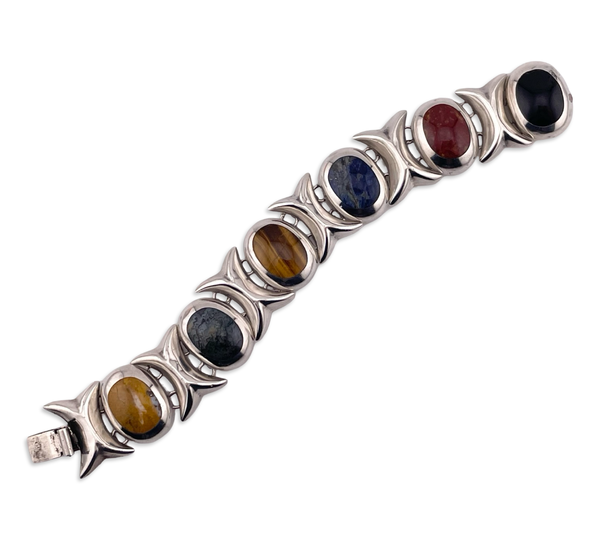 sterling silver chunky Mexican multi-stone link bracelet