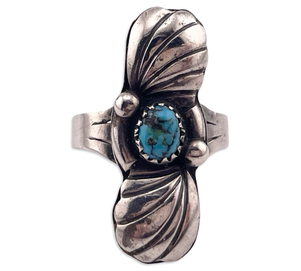 size 8 sterling silver turquoise ball line design ring