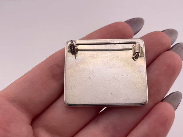 sterling silver multi-color amber inlay brooch pin