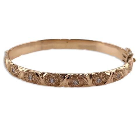 14k yellow gold flower designer Jabel diamond hinge bracelet