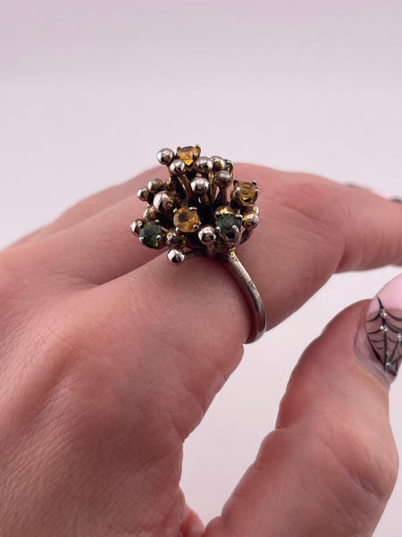 size 6.75 sterling silver abstract high profile faceted citrine & peridot ring