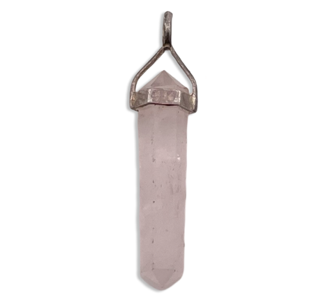 sterling silver rose quartz crystal point pendant